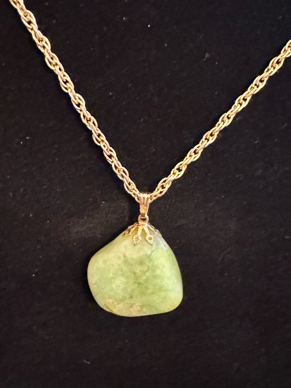 Gold Rope Chain Necklace with Green Stone Pendant